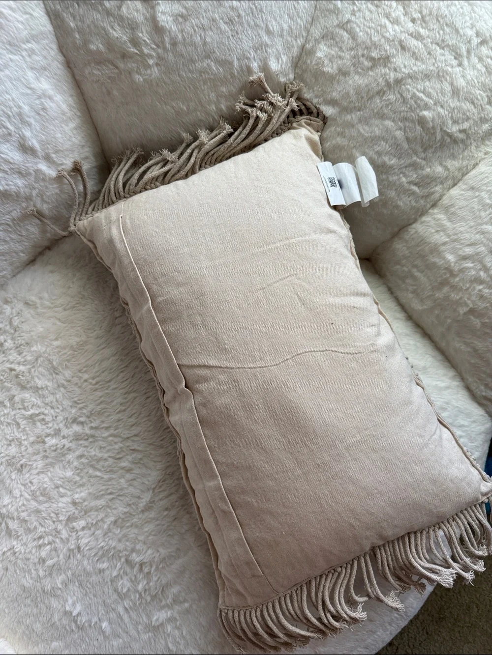 Chevron Macrame Decorative Pillow Cover Neutral cream ivory lumbar pillow throw